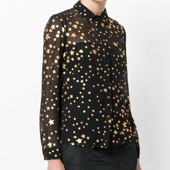 RED VALENTINO Long Sleeve Black  Gold Stars Blouse - Picture 3 of 3
